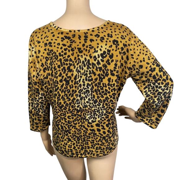 Vtg 80s Anna Gray Leopard Print Big Cat V-neck Lightweight Sweater Women’s XL - Picture 5 of 7